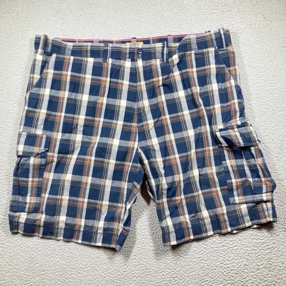 The Foundry Supply Co Cargo Shorts Mens 50 Blue Plaid Cotton Utility Pocket